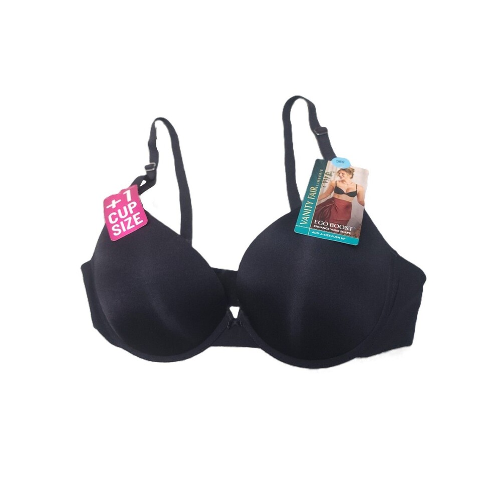 Vanity Fair Ego Boost Bra Size 38C Add A Size Push Up Black Underwire 2131101